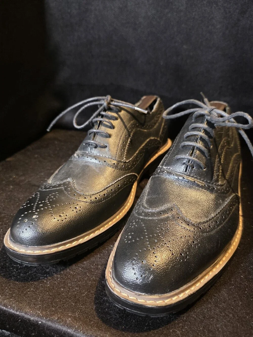 Perry Ellis Men's Black Wingtip Derby Shoes - Leather Brogue Oxford Size 9
